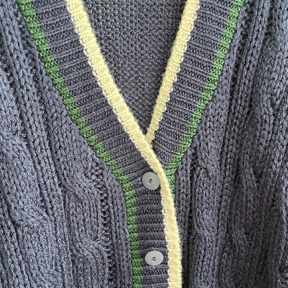 Currants Oversized Navy Cardigan Sweater Hand Knit Dark Academia Preppy Large